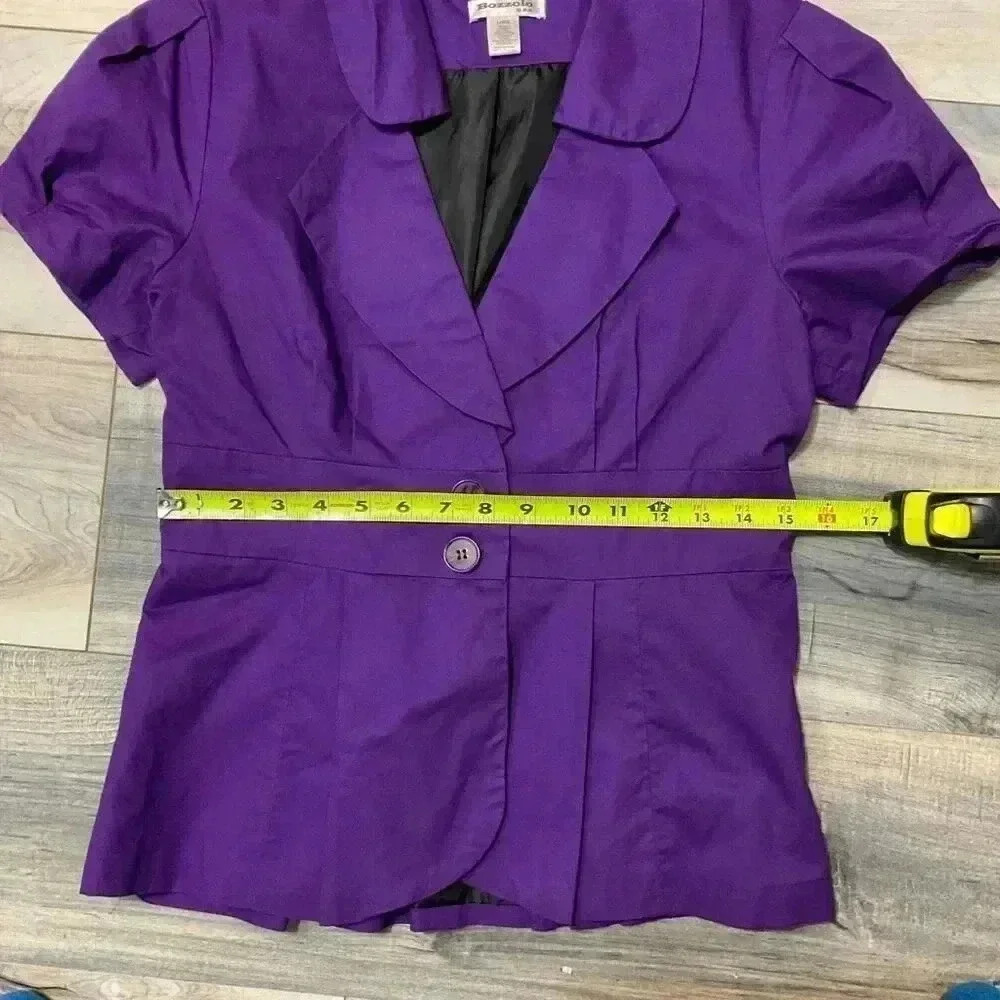 Bozzolo Purple Two Button closure, Short Sleeve, collared v-neck Jacket Women’s - Picture 6 of 8